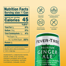 Close-up of Fever-Tree Ginger Ale ingredients showing regional ginger sources.