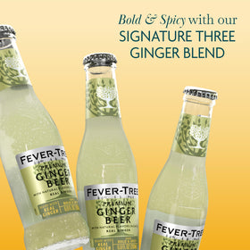 Fever-Tree Premium Ginger Beer bottle highlights three gingers from Ivory Coast, Nigeria, and Cochin.