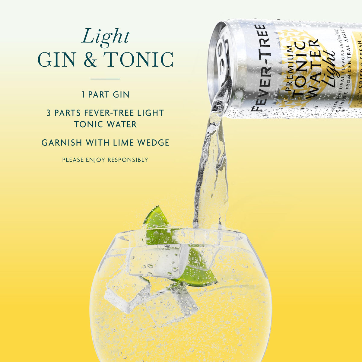Close-up of Fever-Tree Light Tonic Water bottle highlighting premium ingredients.