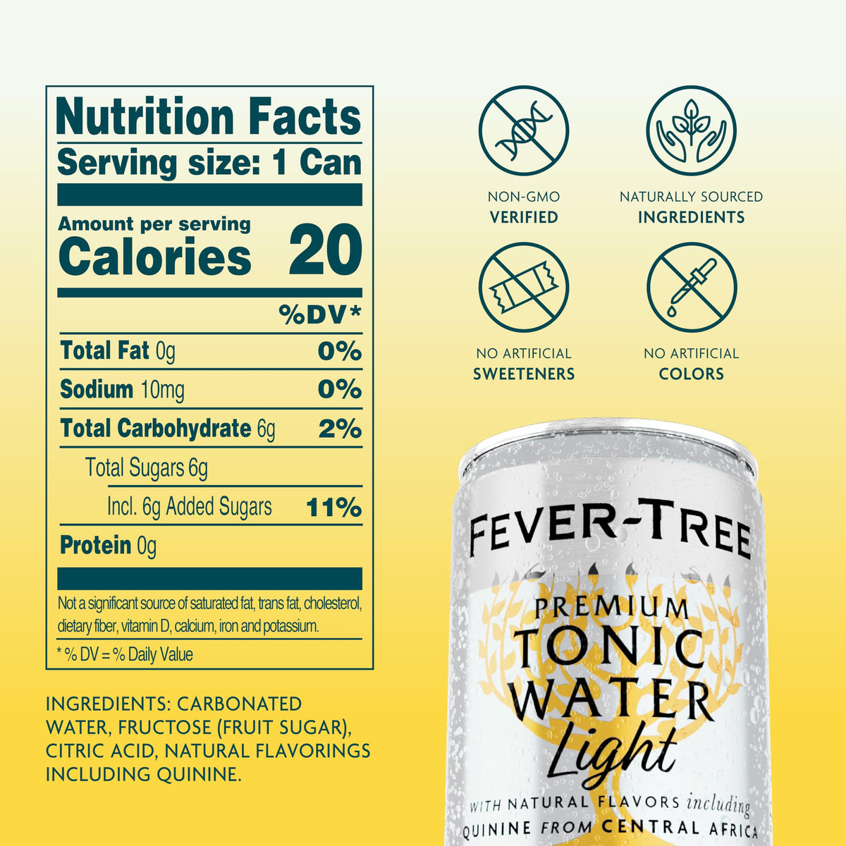 Fever-Tree Light Tonic Water can on ice enhancing a mocktail.