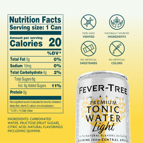 Fever-Tree Light Tonic Water can on ice enhancing a mocktail.