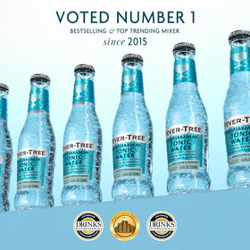 Glass with ice and Fever-Tree Mediterranean Tonic Water, suggesting refreshing mocktails.