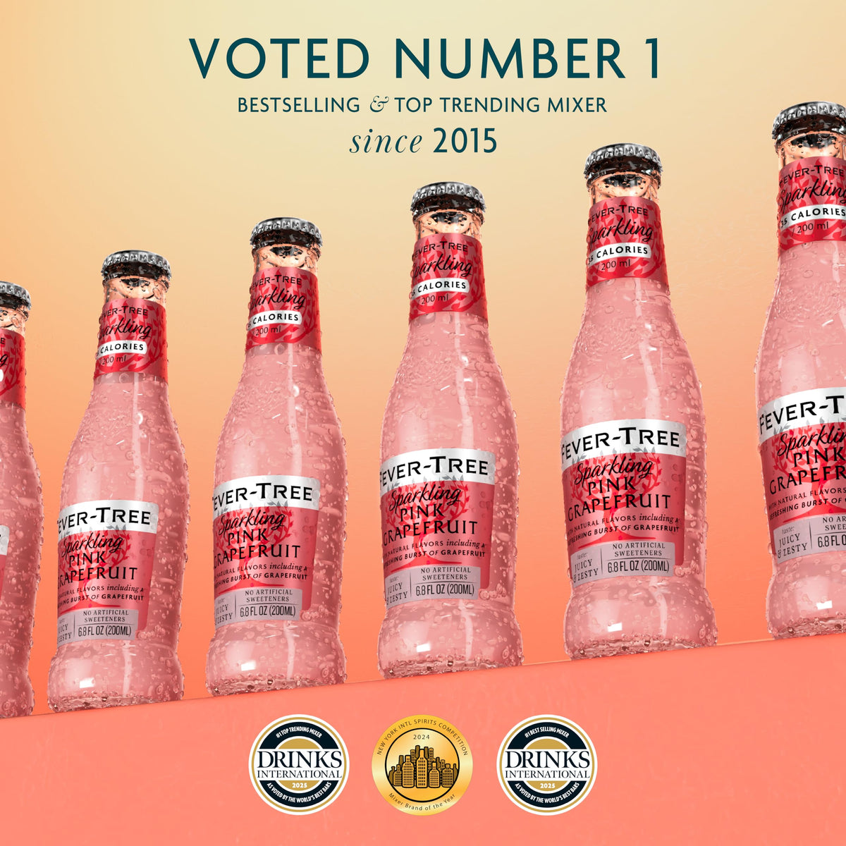 Fever-Tree Pink Grapefruit glass with bubbles, ideal for refreshing mocktails.