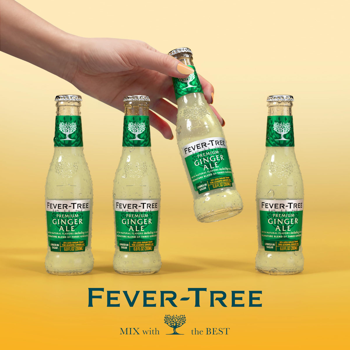 Fever-Tree Premium Ginger Ale packaging emphasizes three global gingers