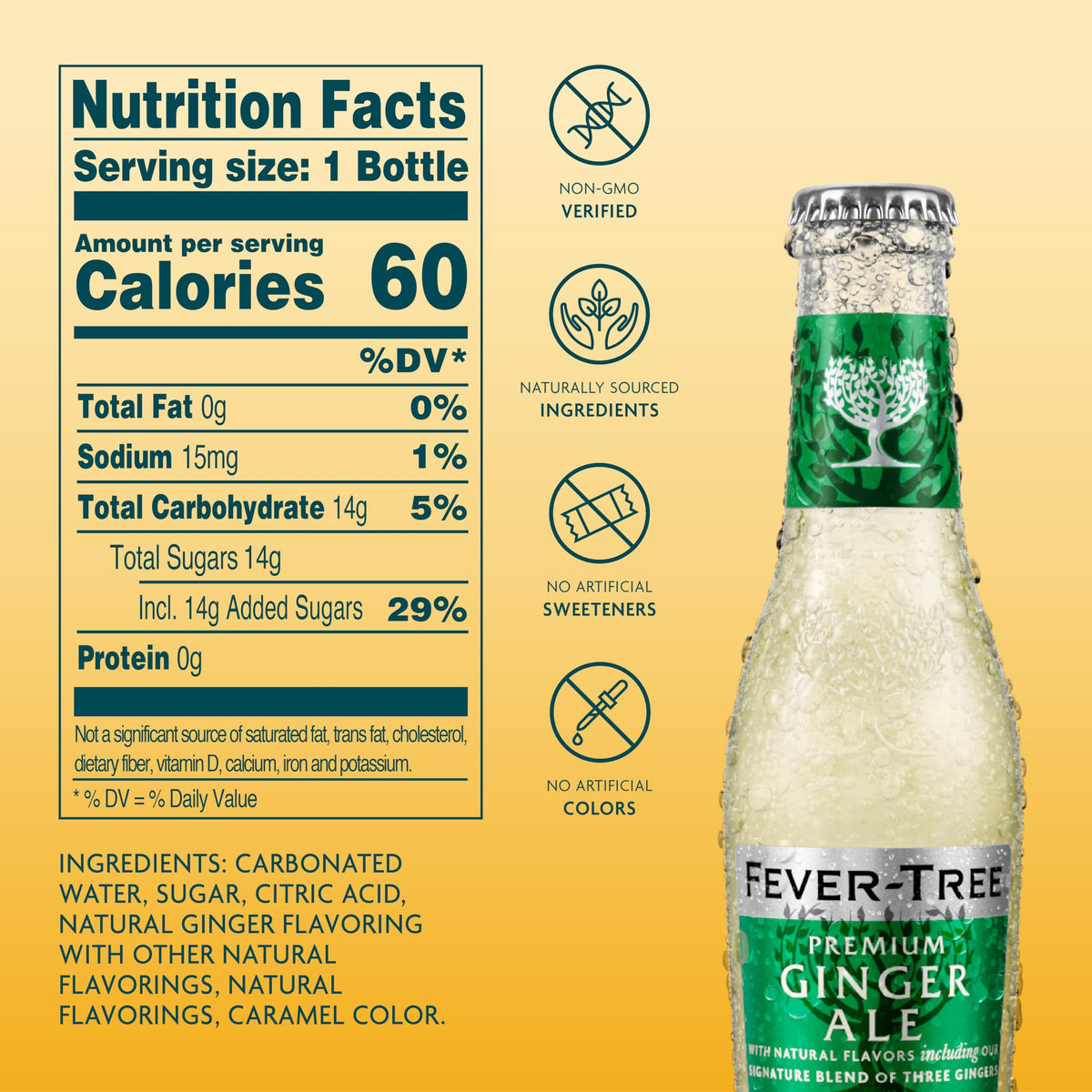Fever-Tree Premium Ginger Ale pour showing crisp carbonation for drinks