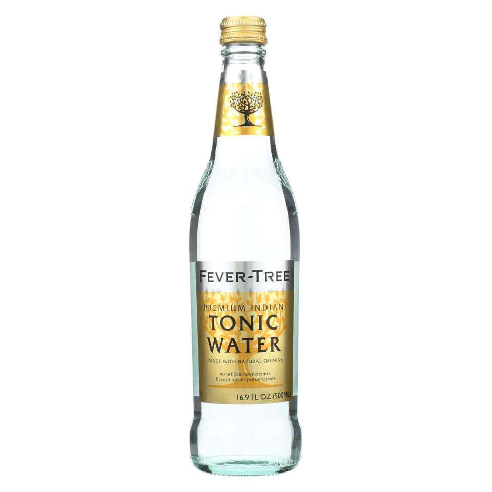 Fever-Tree Indian tonic water bottle ready for premium mixing at home.