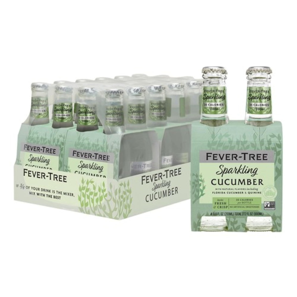 Fever-Tree Sparkling Cucumber bottle-front, premium mixer ideal for cocktails.