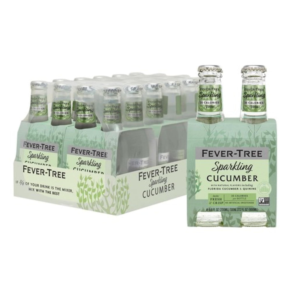 Fever-Tree Sparkling Cucumber bottle-front, premium mixer ideal for cocktails.
