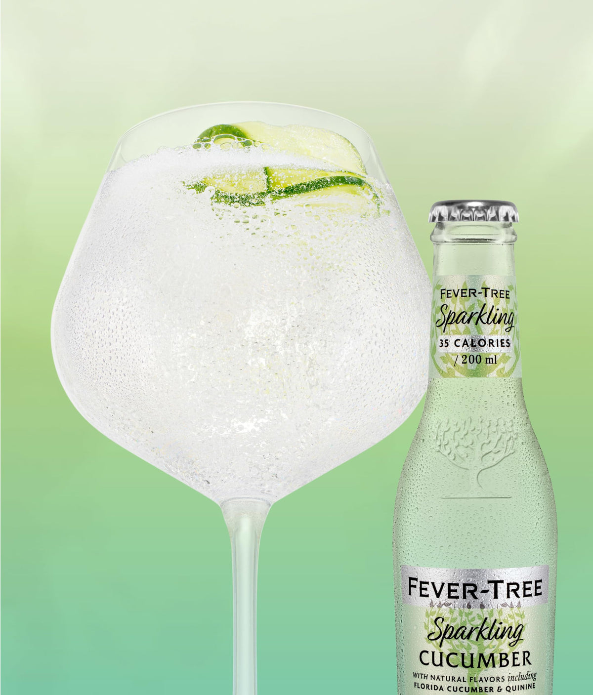 Fever-Tree Sparkling Cucumber glass with citrus, perfect for refreshing mocktails.