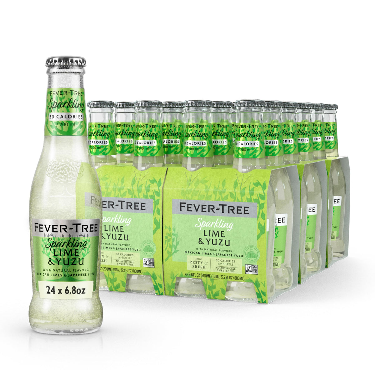 Fever-Tree Sparkling Lime & Yuzu bottle front view, ideal for premium cocktails.