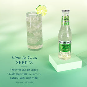 Ingredients label on Fever-Tree Lime & Yuzu highlighting natural sourcing.