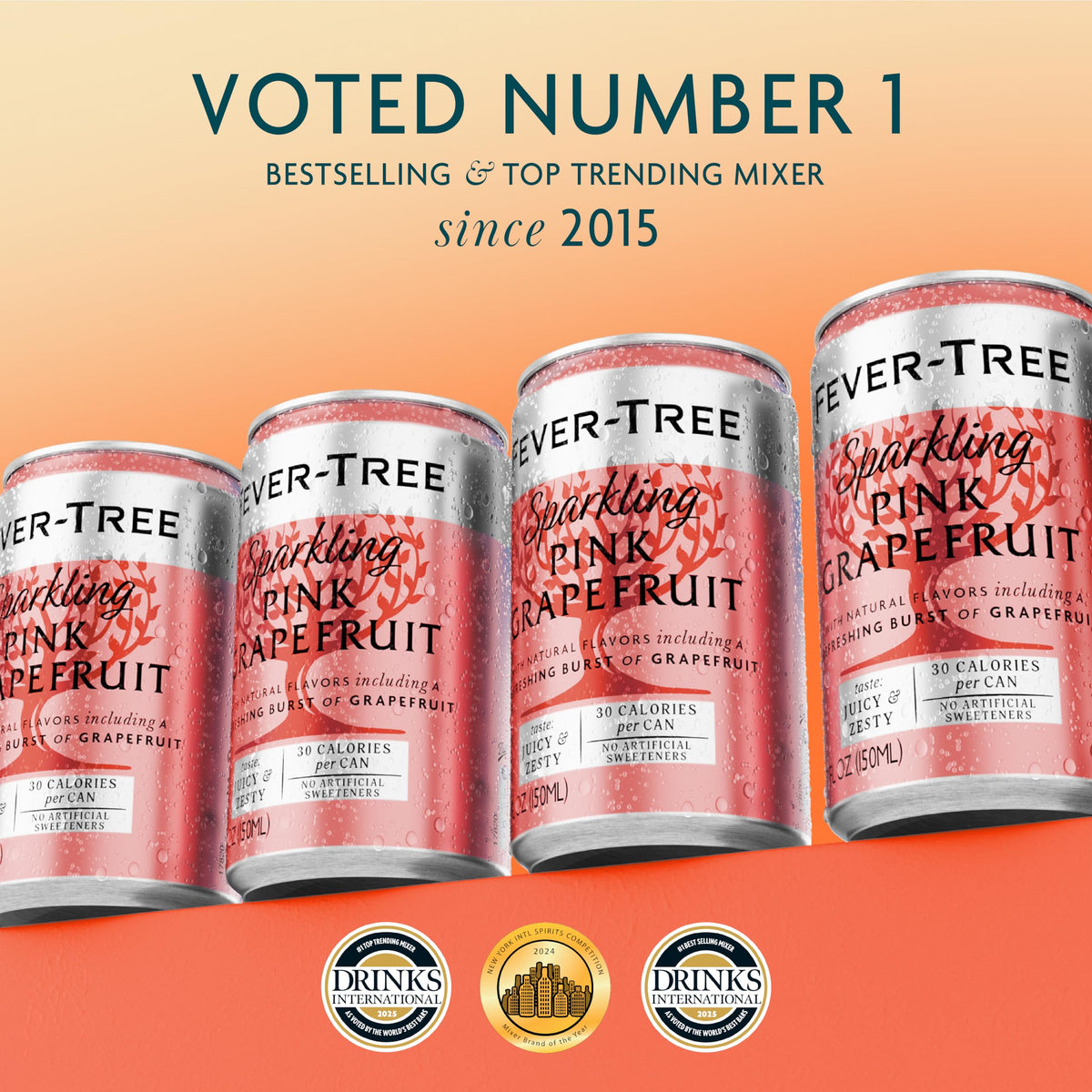 Fever-Tree Sparkling Pink Grapefruit glass with cocktail suggests refreshing mocktails and sparkling beverages at gatherings.