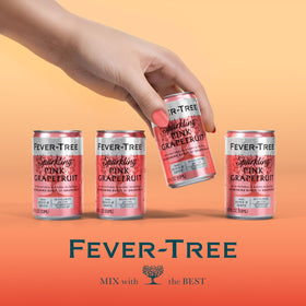 Fever-Tree Sparkling Pink Grapefruit serve ideas image shows premium mixer with rocks glass.