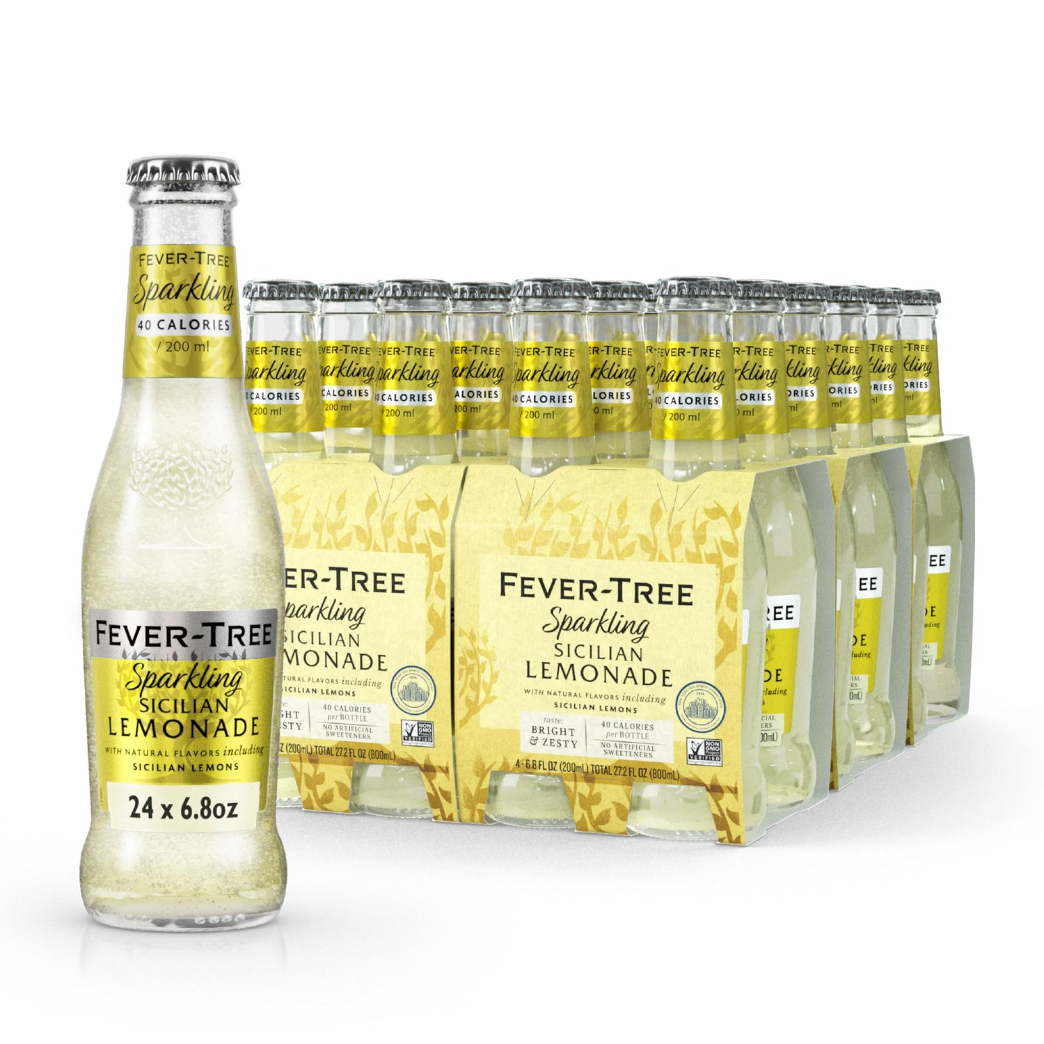 Fever-Tree Sparkling Sicilian Lemonade bottle highlights natural ingredients for premium mixing.