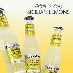 Fever-Tree Sparkling Sicilian Lemonade glass with ice and lemon wheel.