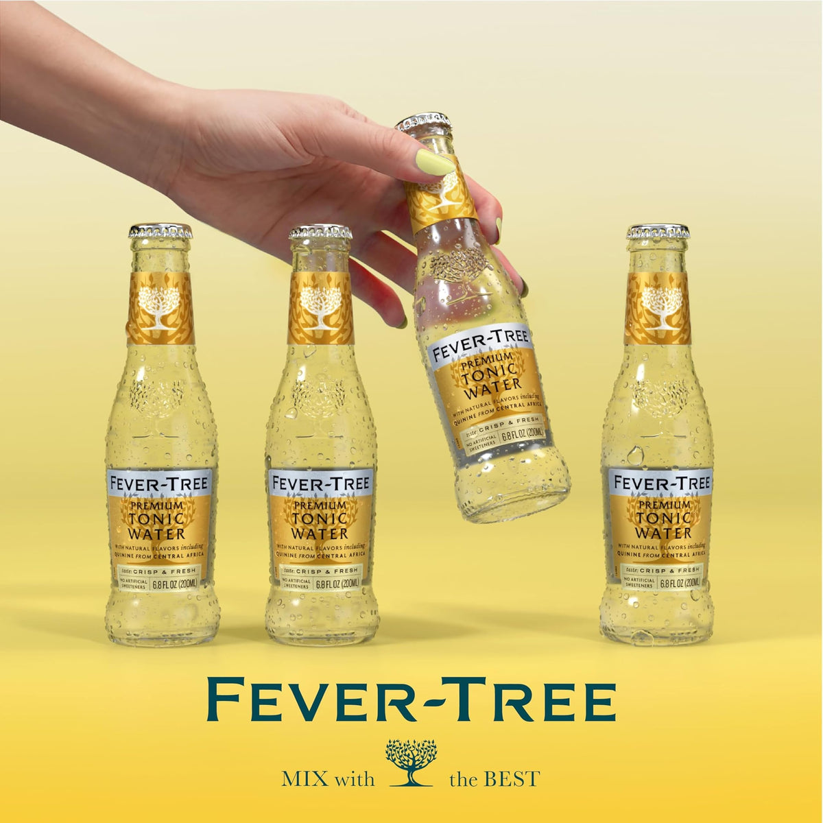Fever-Tree tonic six-bottle packaging offers convenient servings.