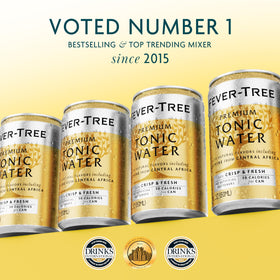 Cans of Fever-Tree tonic water arranged for home gatherings and parties
