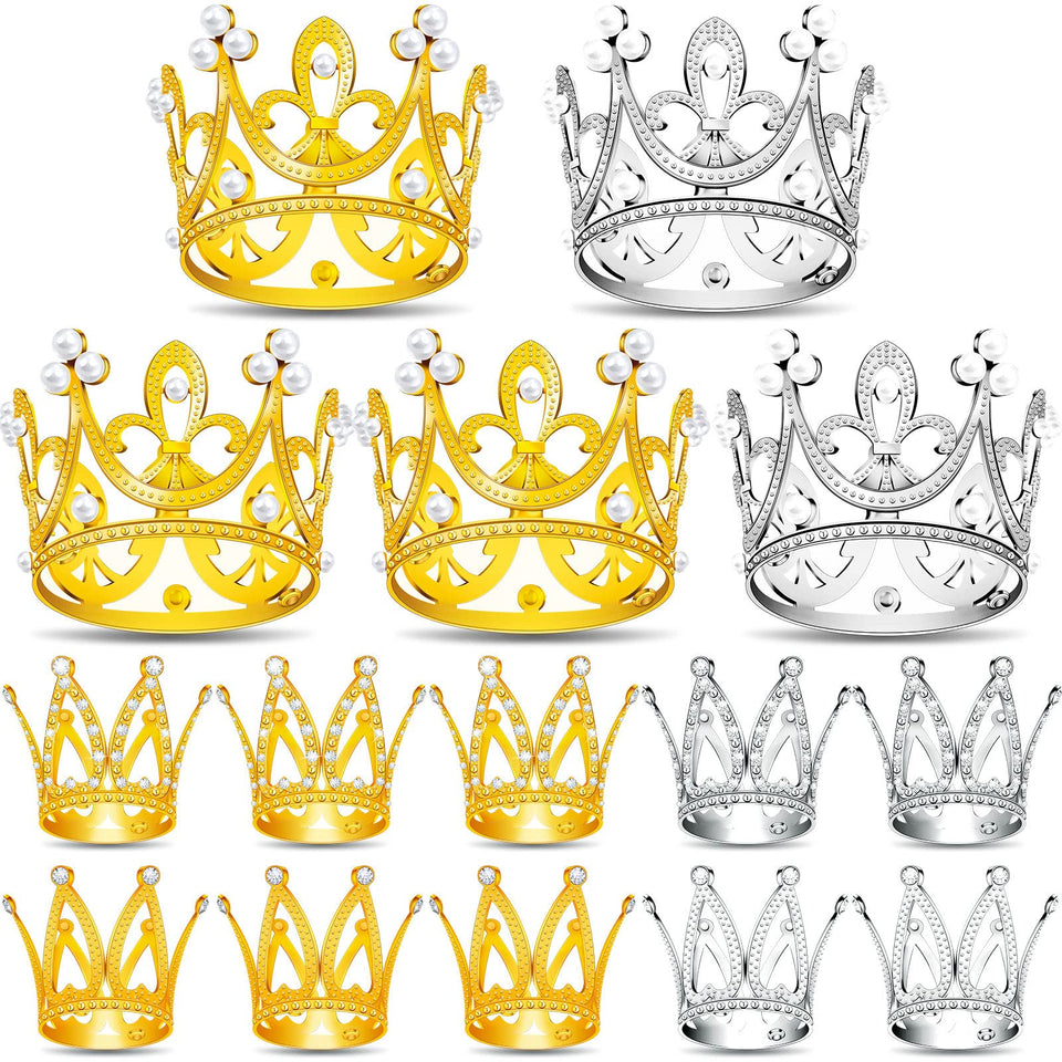 FFNIU 15Pcs Crown Topper Gold Silver collection adds elegant sparkle to cupcakes and desserts.