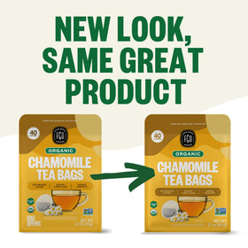 FGO Chamomile Tea bags eco-material Abacá close-up emphasizes sustainable brewing options.