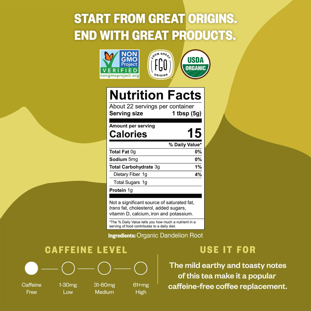 FGO Organic Dandelion Root roasted leaves for rich tea aroma