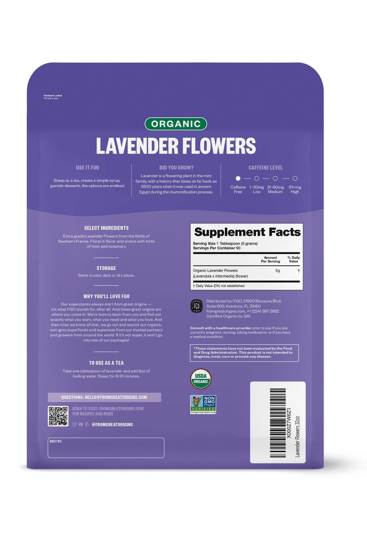 FGO extra-grade lavender buds from France for versatile flavor and aroma.