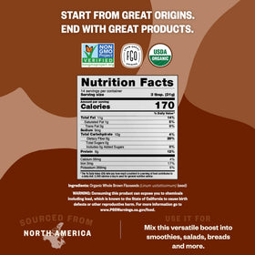 FGO Flaxseed meal in a resealable pouch, keeps freshness after opening.