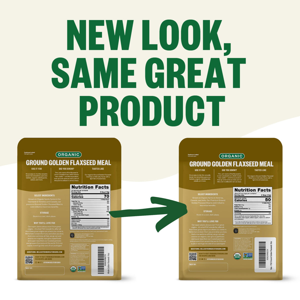 FGO flaxseed meal texture closeup highlights fine golden powder