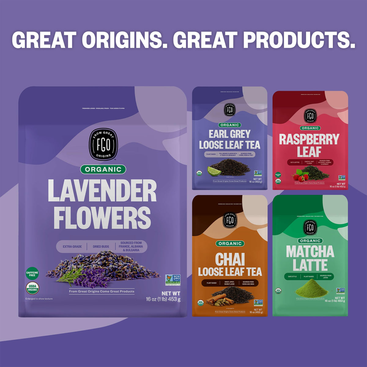 FGO organic lavender buds—versatile ingredient for baking, tea, and soothing sachets.