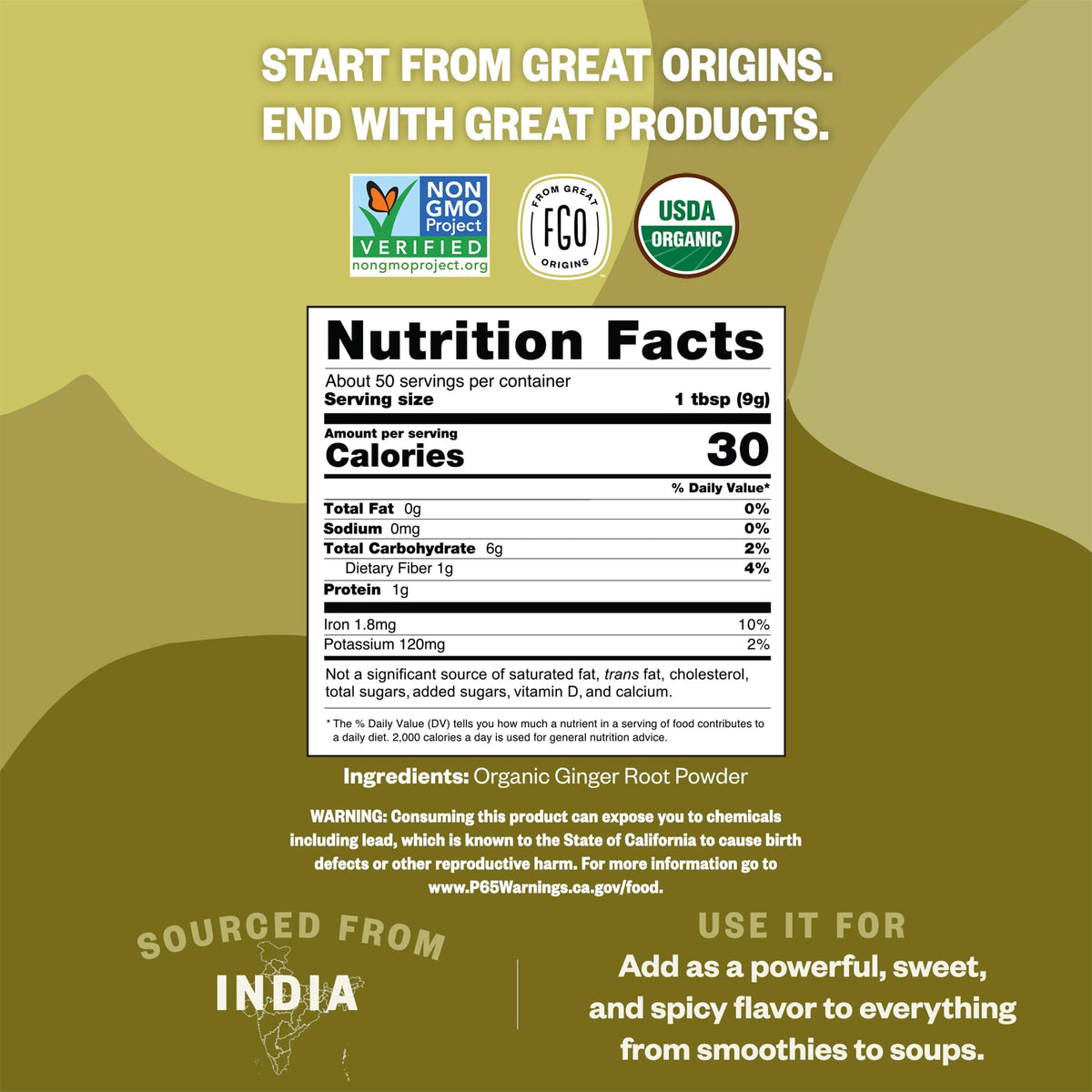 FGO ginger powder origin India, showcasing authentic sourcing and vibrant aroma