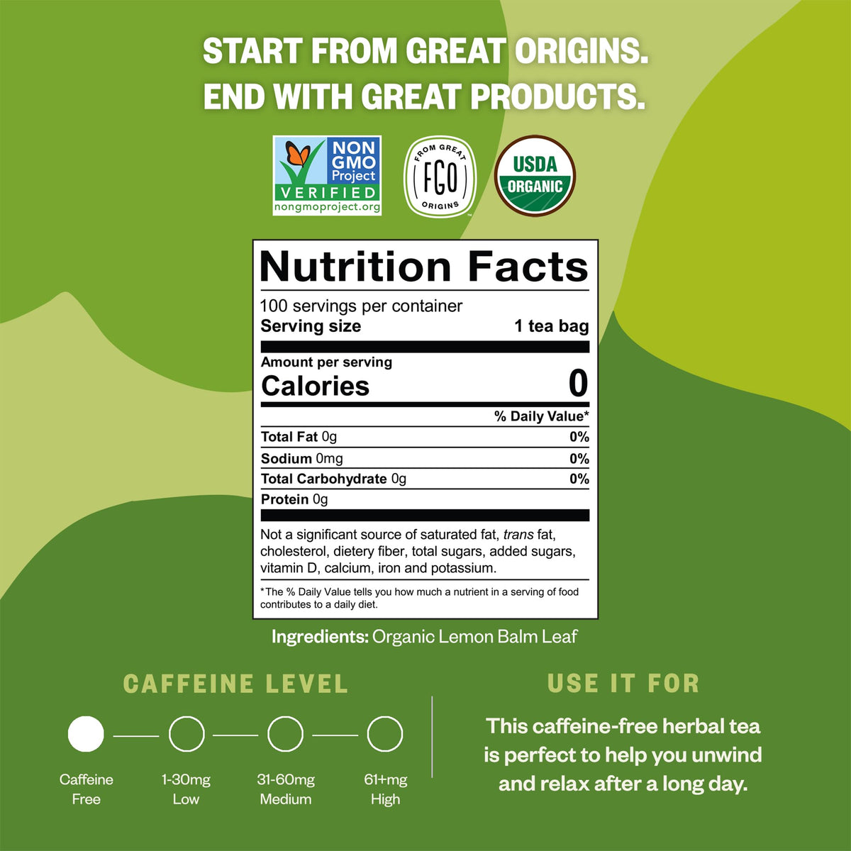FGO Lemon Balm packaging featuring foil-lined kraft bags protecting freshness.