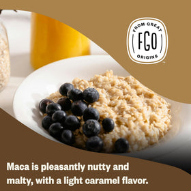 FGO Organic Maca Powder in a jar for baking or cooking.