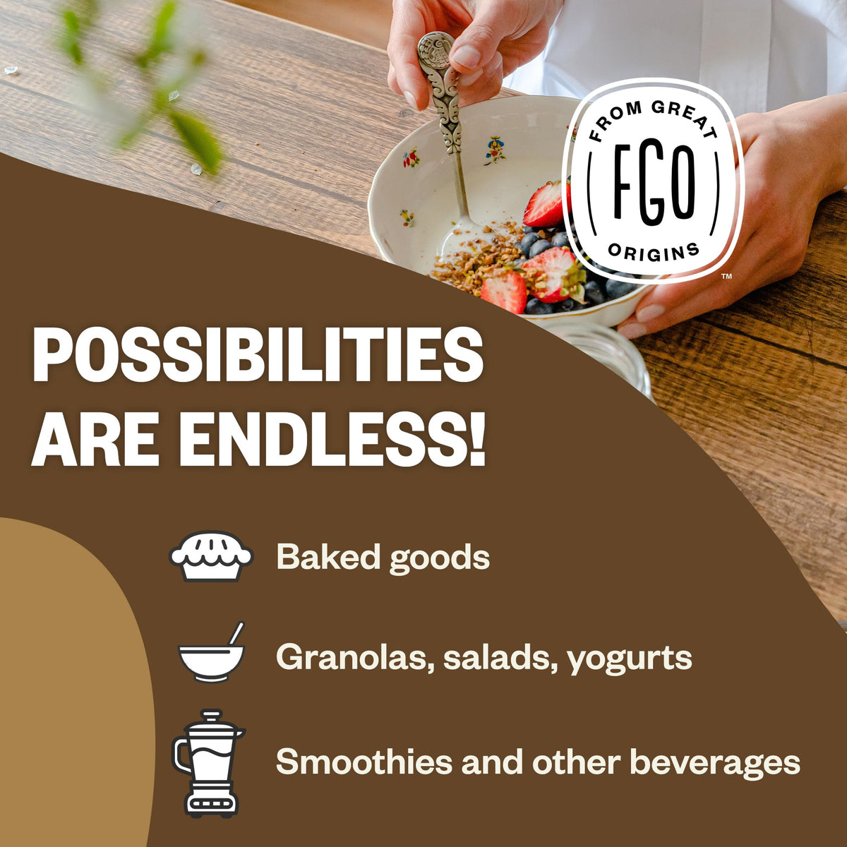 FGO Maca Root Powder added to a smoothie for a quick boost.