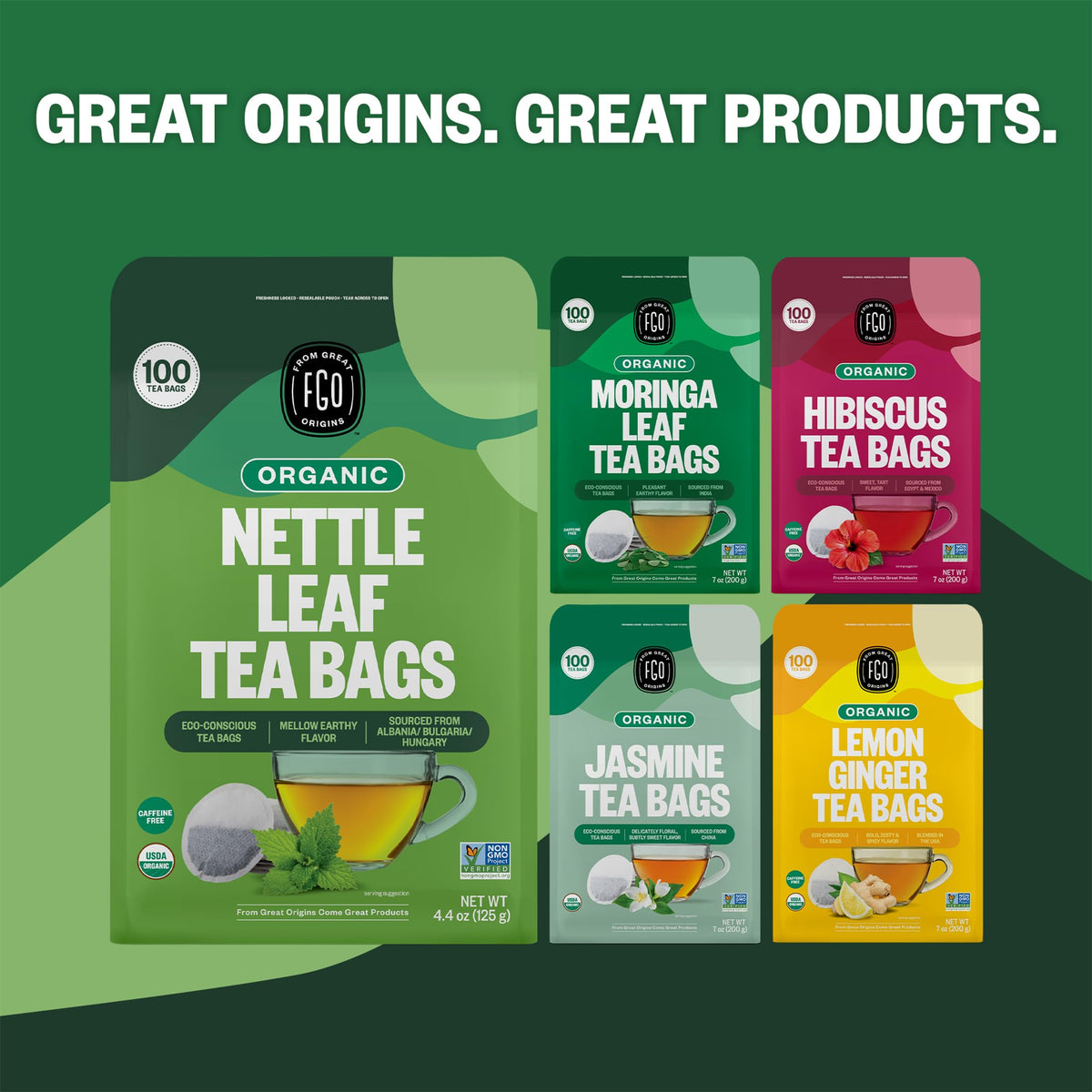 FGO Nettle Tea bags made from Abacá hemp fiber paper for sustainable packaging