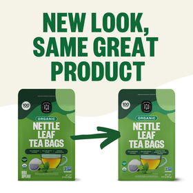 FGO Nettle Tea shows USDA Organic and Non-GMO seals for trusted quality
