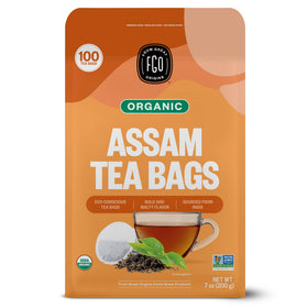 FGO Organic Assam Tea front packaging showcases eco-conscious design for daily brews.
