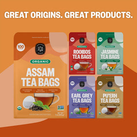 FGO Organic Assam Tea leaves closeup hints at bold, malted undertones.