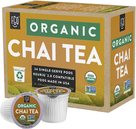 FGO Organic Chai Black Tea K-Cup Pods, brewed cup with rich spice notes