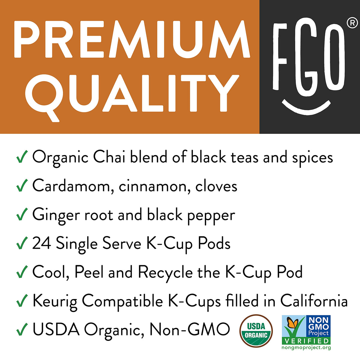 FGO Organic Chai Black Tea K-Cup Pods origin hint, blends Indian and Chinese teas