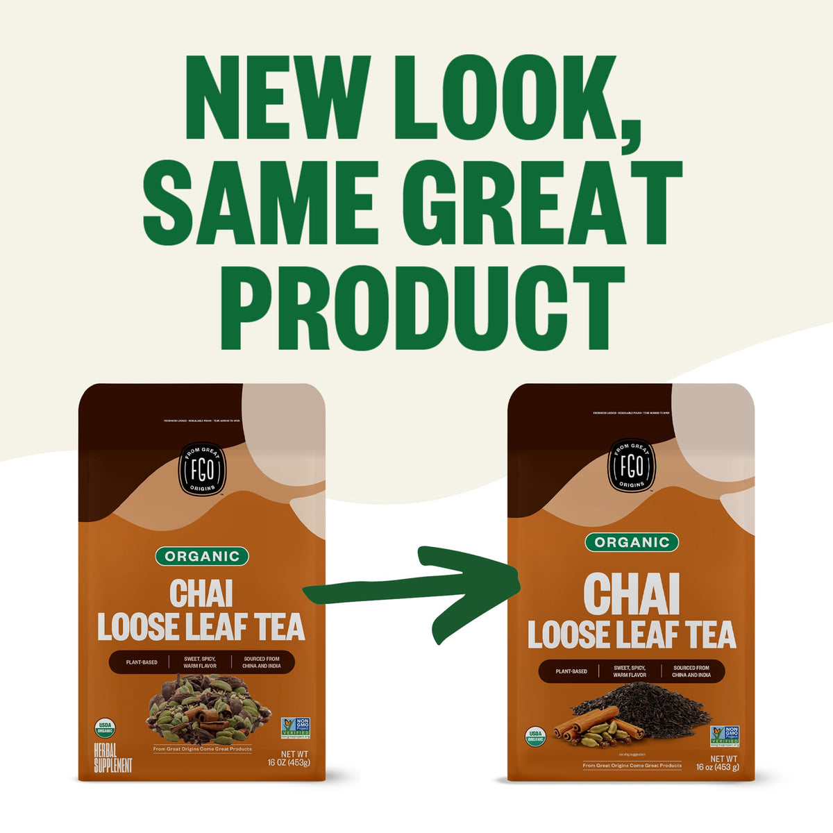 FGO Organic Chai Tea dry leaves closeup shows texture and quality