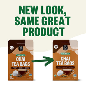FGO Organic Chai Tea bags in eco-conscious foil-lined kraft pouch.