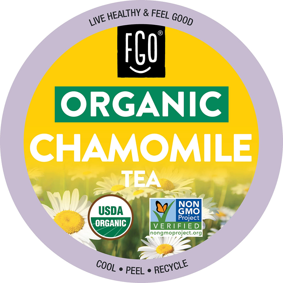 FGO Organic Chamomile Tea K-Cup Box ready for a caffeine-free evening ritual.