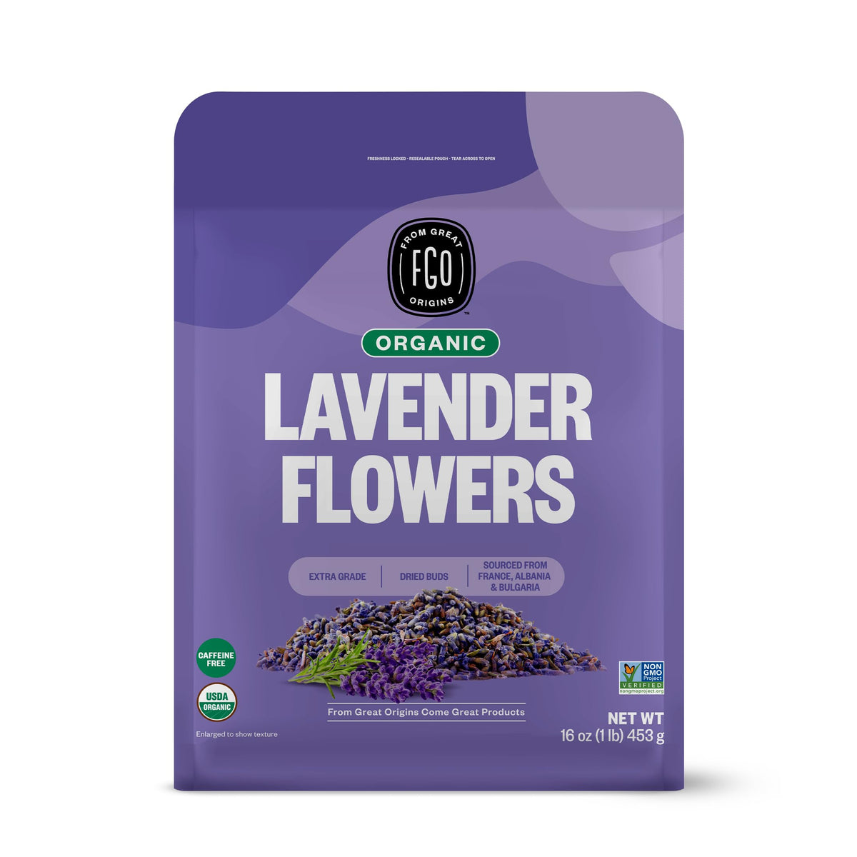 FGO organic dried lavender buds—France origin, perfect for culinary infusion and aroma.