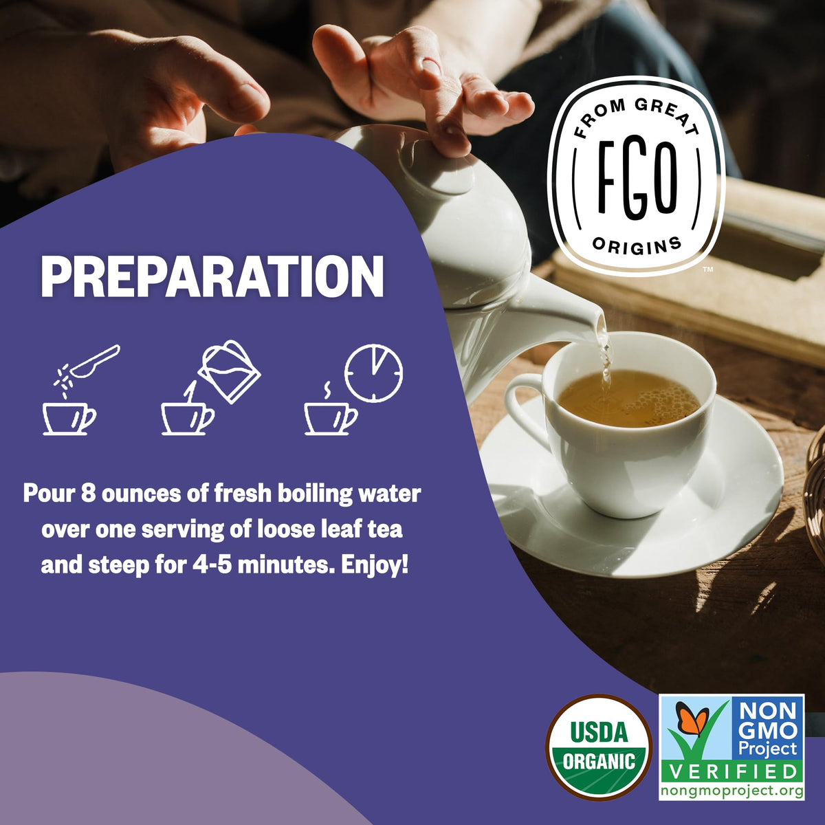 FGO Organic Earl Grey in a teapot with a smooth, balanced profile.