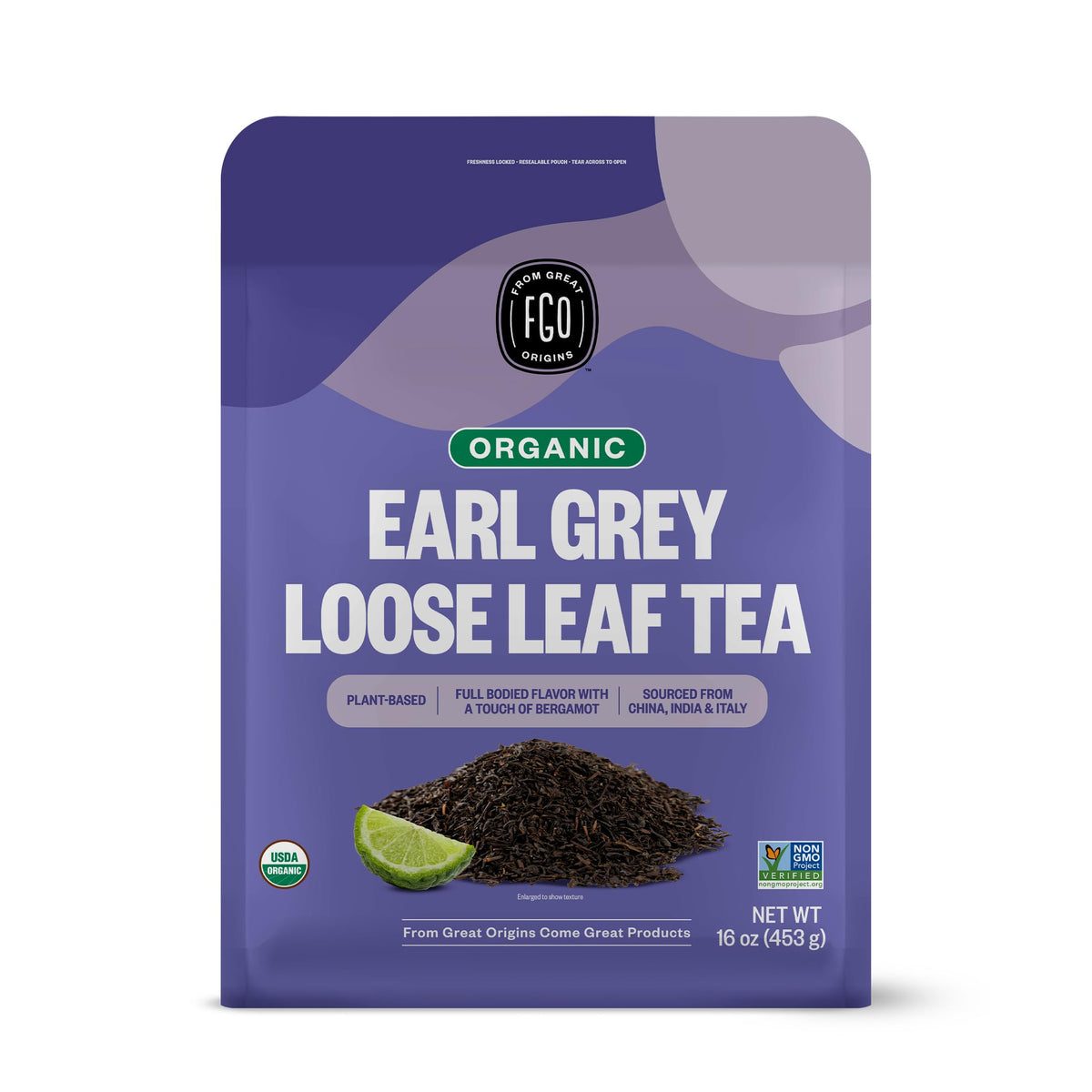 FGO Organic Earl Grey loose leaf—rich bergamot aroma for a customizable cup.