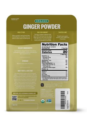 FGO Organic Ginger Powder resealable bag close-up highlighting freshness and convenience