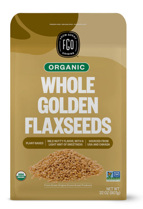 FGO Organic Golden Flax Seeds bulk bag, ready for pantry storage and versatile use