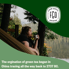 FGO Organic Green Decaf Tea storage instruction reminds to keep cool and dry
