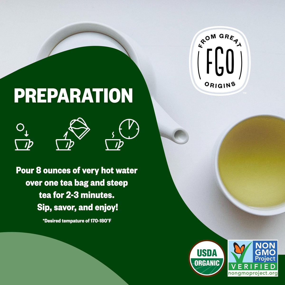 FGO Organic Green Decaf Tea from China emphasizes organic ingredients and quality