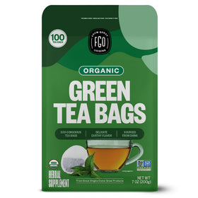 FGO Organic Green Tea packaging with eco-friendly design highlighting freshness