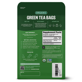 FGO Organic Green Tea tea bags close-up showing Abacá hemp fiber paper